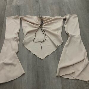 Cropped long sleeve beaded top